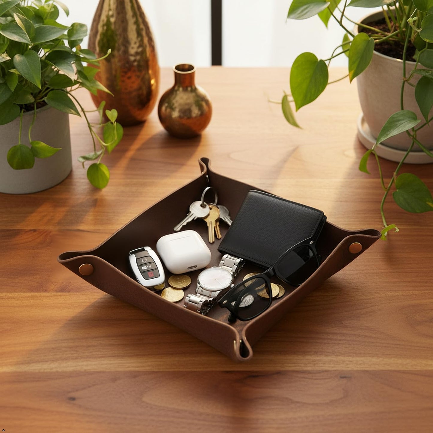 Northwind Personalized Leather Valet Tray – Made in USA - Custom Monogramed Full Grain Leather Catchall Tray for Men, Desk Organizer & Groomsmen Gift, Perfect Storage for Nightstand, Dresser