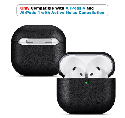 LOPIE Handmade Case for AirPods 4 / AirPods 4 with Active Noise Cancellation Leather Case, Fully-Wrapped with Top Grain Leather, Protective Hard Shell Cover for Gen 4 AirPods - Black