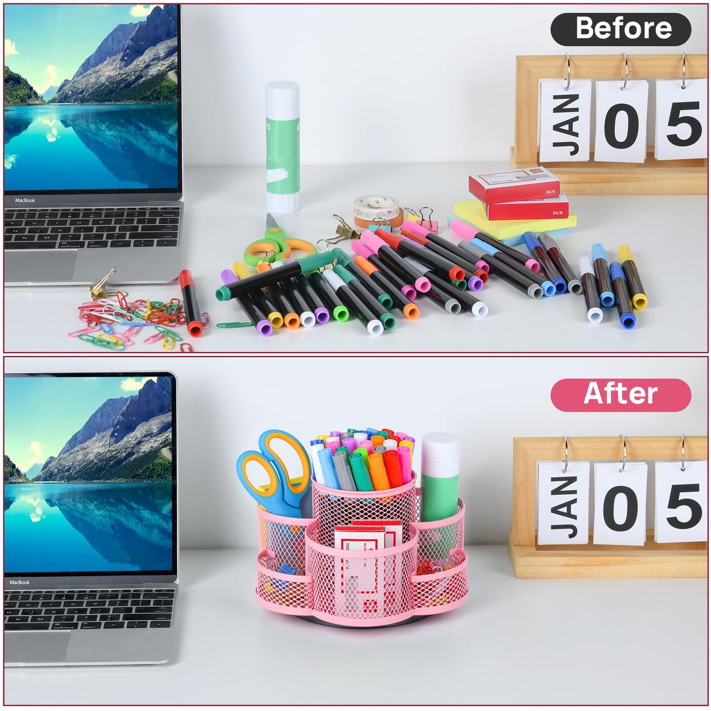 Topwey Pink Pen Holder for Desk, Rotating Pencil Holder, Cup Holder for Desk Office, Pen Organizer