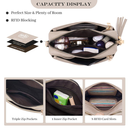 Roulens Triple Zip Small Crossbody Bag for women,Wide Strap Cell Phone Purse Shoulder Handbag Wallet with Credit Card Slots