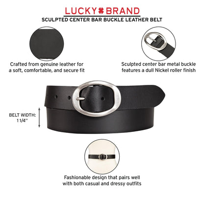 Lucky Brand Womens Sculpted Center Bar Buckle Skinny Belt | Leather | Trend | Stylish | Classic | Modern | Jeans - Black, X-Large