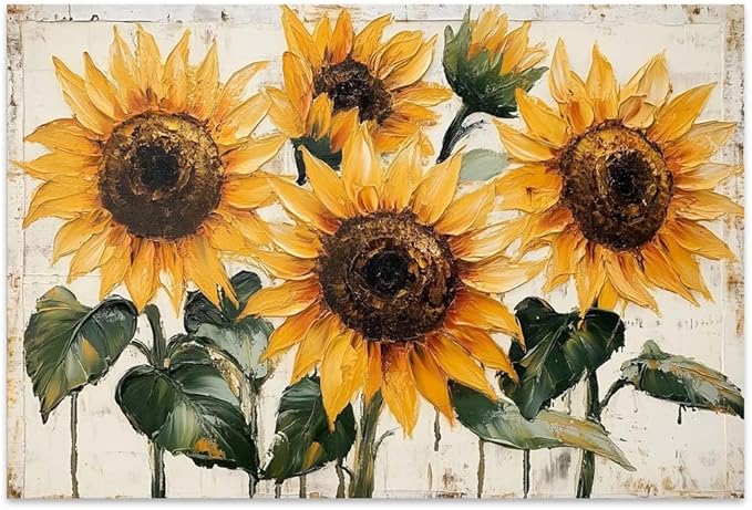 Yesad Sunflower Décor Vintage Flower Pictures Canvas Wall Art, Farmhouse Wall Art Rustic Wall Décor for Living Room Bedroom Kitchen Floral Print Poster (Unframed,18”x12”,Sunflower1)