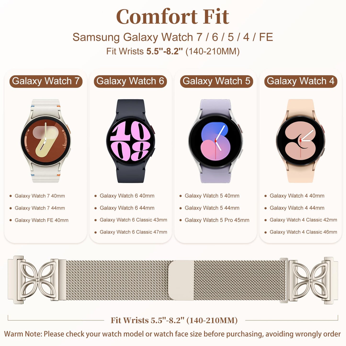 Getino Magnetic Metal Strap Compatible with Galaxy Watch 7 Band, Galaxy Watch 6 Classic Band FE 5 Pro 4 Active 2, 20mm Milanese Floral Dressy Wristband for Samsung Watch Bands Women 40mm 44mm 45mm