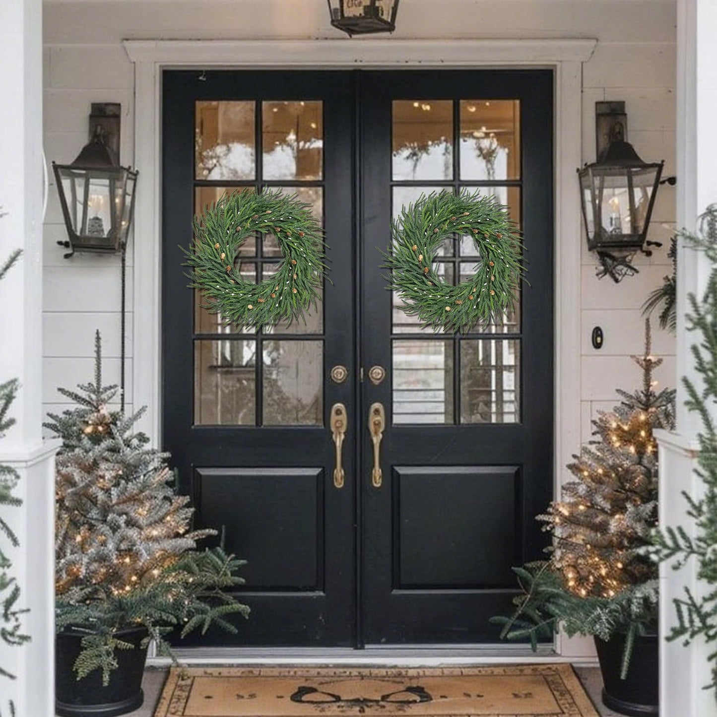 26 Inch Christmas Wreaths for Front Door Christmas Cypress Wreath,Real Touch Pine Wreath with White Berries Artificial Green with Pine Cones for Wall Window Porch