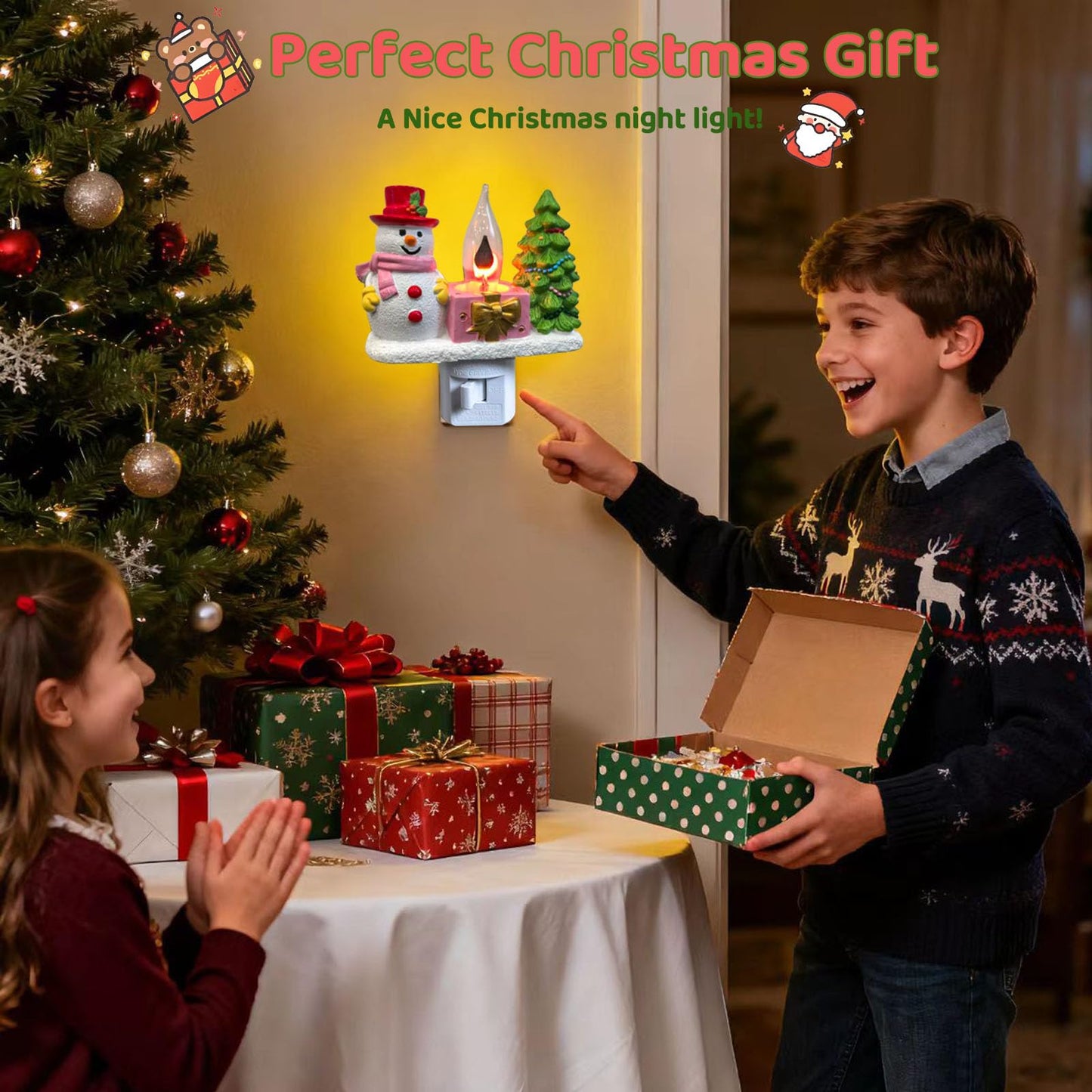 nlaa Christmas Campfire Flickering NightLight,Cute Polyresin Swivel Plug Flickering NightLight,Plug-in Figurine Lamp for Holiday Decor, Indoor Campfire Night Light with Flicker Bulb,Figurine Light