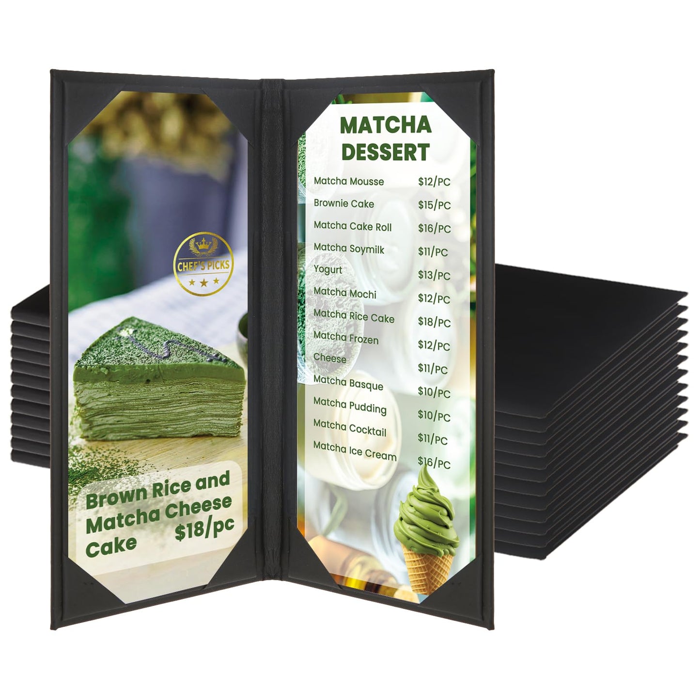 DUPDMKIN 12 Pack Menu Covers 4.25" x 11", PU Leather Menu Holder, Menu Book for Restaurant, Coffee Bars, Wine Lists, and Drink Specials