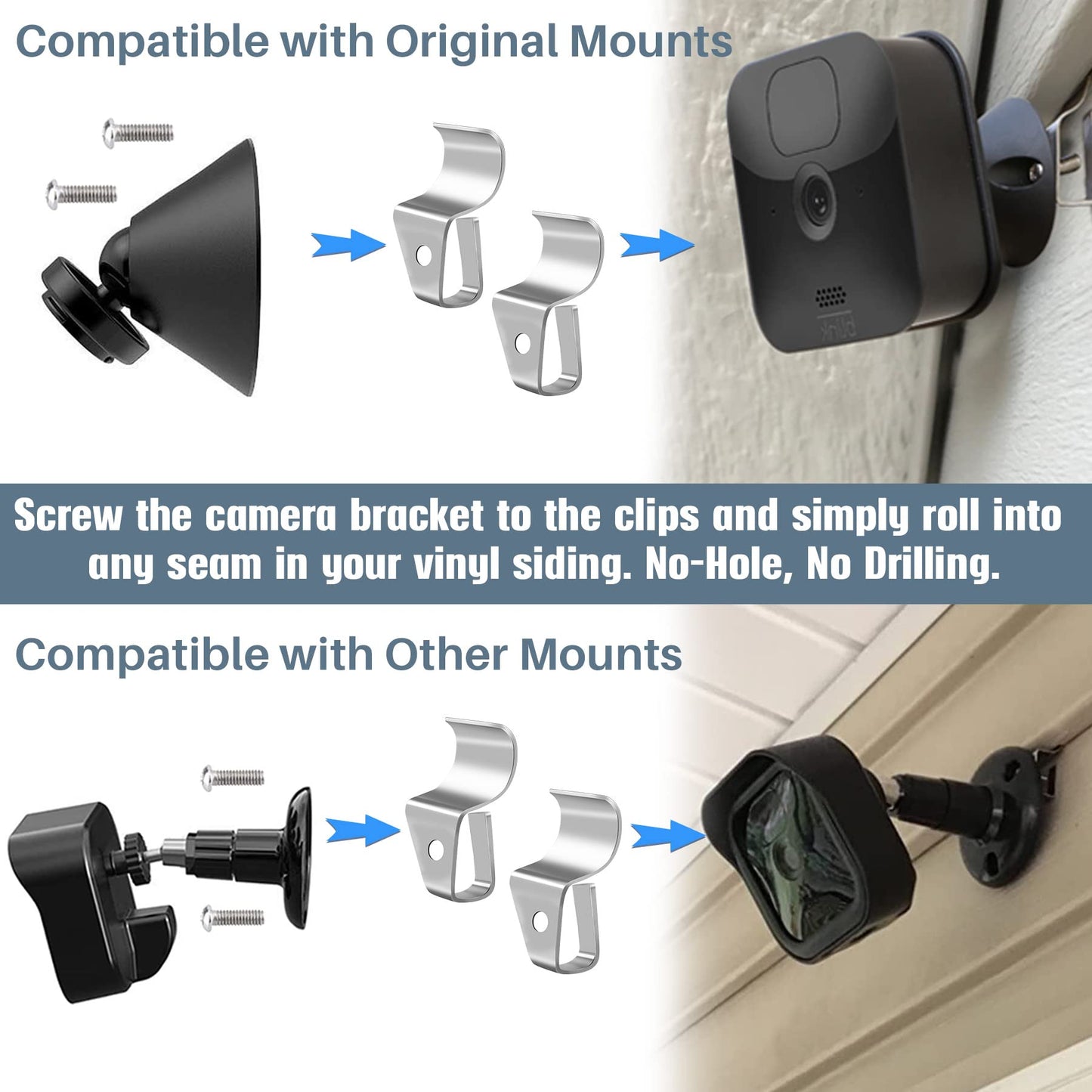 Antimbee No-Hole Outdoor Camera Mount,40-Pack Vinyl Siding Clips,Vinyl Siding Hanger for Blink, Arlo, Ring, No-Damage, No Drilling, Weatherproof-304 Stainless Steel Home Siding Hooks - New Upgrade