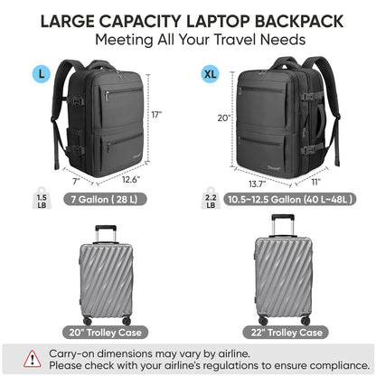 BALEINE Travel Backpack for Women Men, Large Sturdy Carry On Laptop Backpack Gifts for Business, Casual, Weekender, Hiking (Large, Black)
