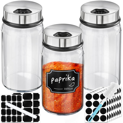 Segarty Spice Jars, 6 Pack 3 oz Spice Bottles with Shaker Lids, Glass Empty Storage Containers with Adjustable Stainless Steel Flow Top for Your Regularly Used Spices