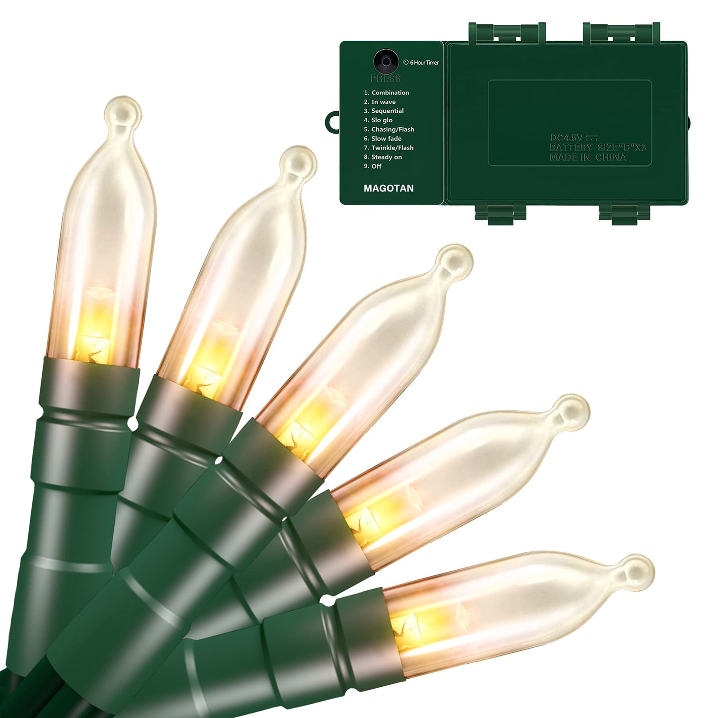 Christmas Lights with Timer - Battery Operated Outdoor String Lights 200 LED 8 Modes Clear Mini Lights Set for Wedding Party Home Garden Wreath, Waterproof, Warm White