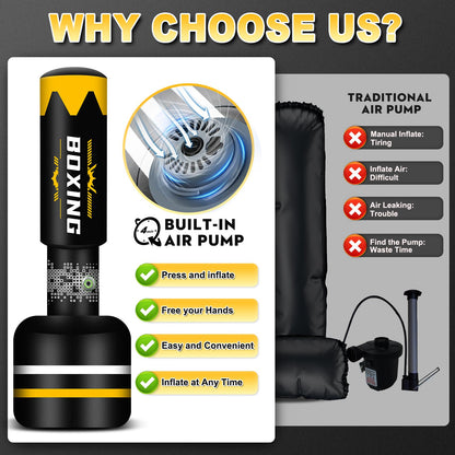 69'' Standing Punching Bag for Adults, Heavy Duty Kick Boxing Bag with Automatic Built in Air Pump and 12OZ Gloves, Training Equipment for MMA Muay Thai Kickboxing Home Gym Exercise