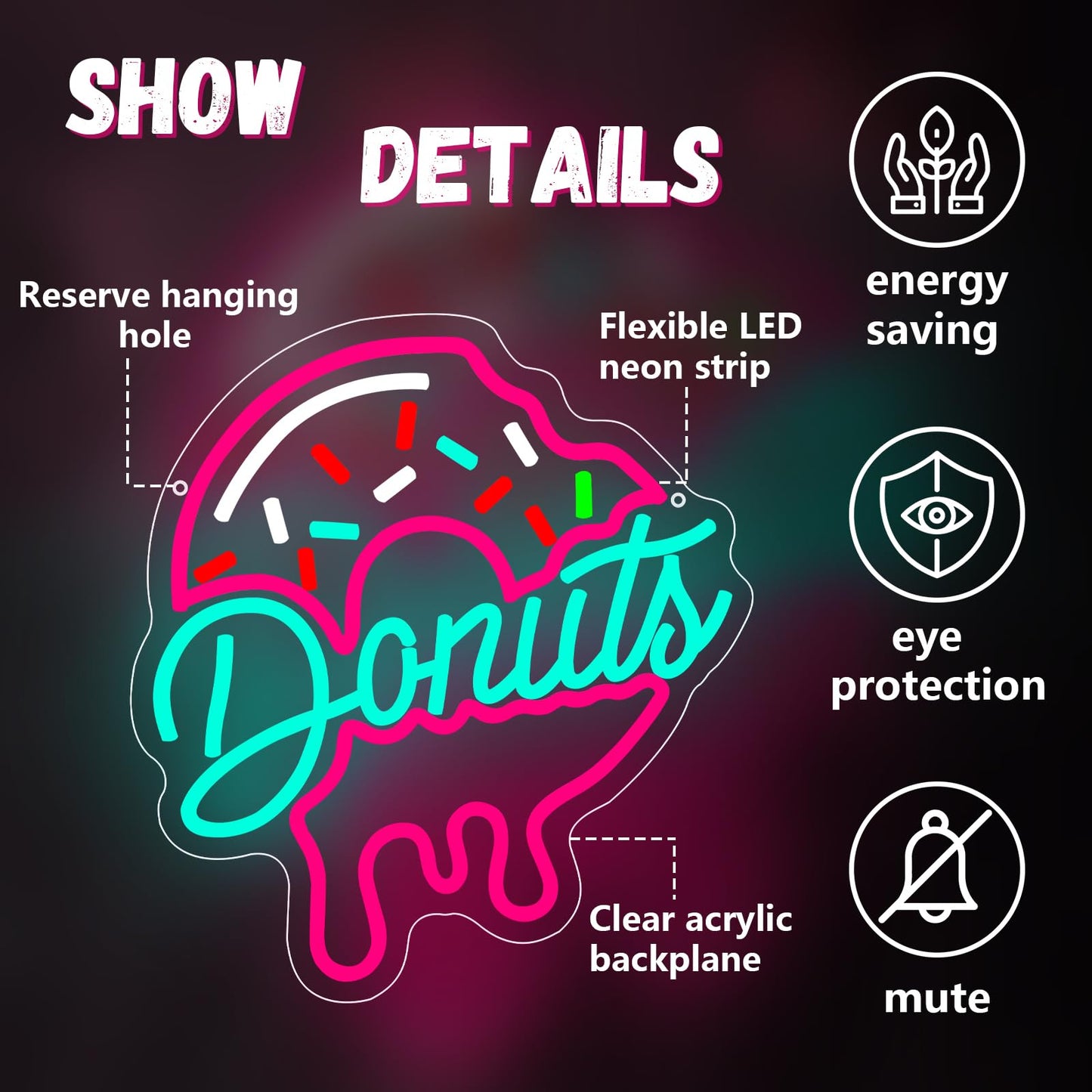 Donuts Neon Sign, Donuts Signs for Snack Bar Home Kitchen Restaurant Bakery Business Art Wall Decor,Gift for Cafe Fast Food Shop, Dimmable LED Neon Light USB Powered