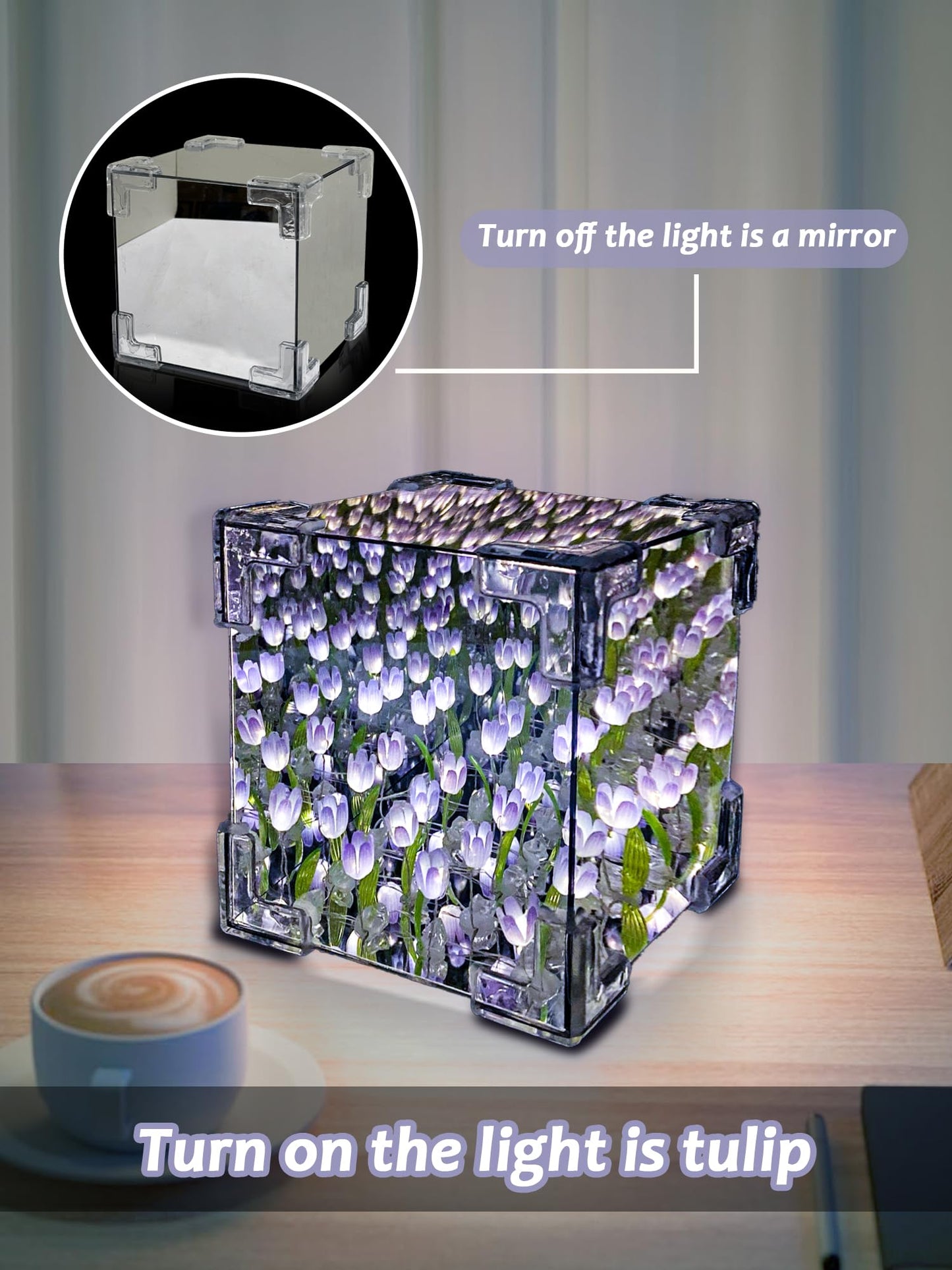 Tulip Night Light, LED Infinity Mirror Lamp Tulips DIY Finished Poduct Decorations Lights Artificial Flower Bedside Table Lamp Creative Birthday Gifts for Women Mom Grandma Wife (Purple Finished)