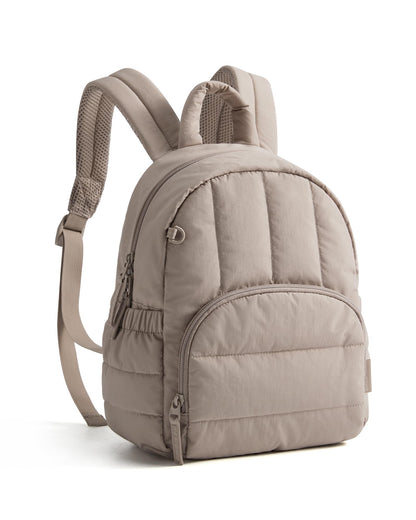 BAGSMART Mini Backpack for Women, Lightweight Puffer Small Backpack Purse, Quilted Casual Travel Daypack, Cute Water-Resistant Bookbag for Daily, Brown