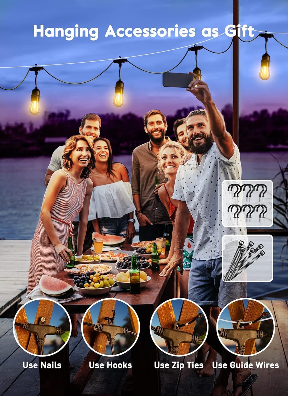 Brightown Outdoor String Lights, 82FT 25 Bulbs Shatterproof Patio Lights with Remote, IP65 Waterproof Dimmable Hanging Connectable LED Outdoor Lights for Backyard, Bistro, Porch, Deck, Balcony