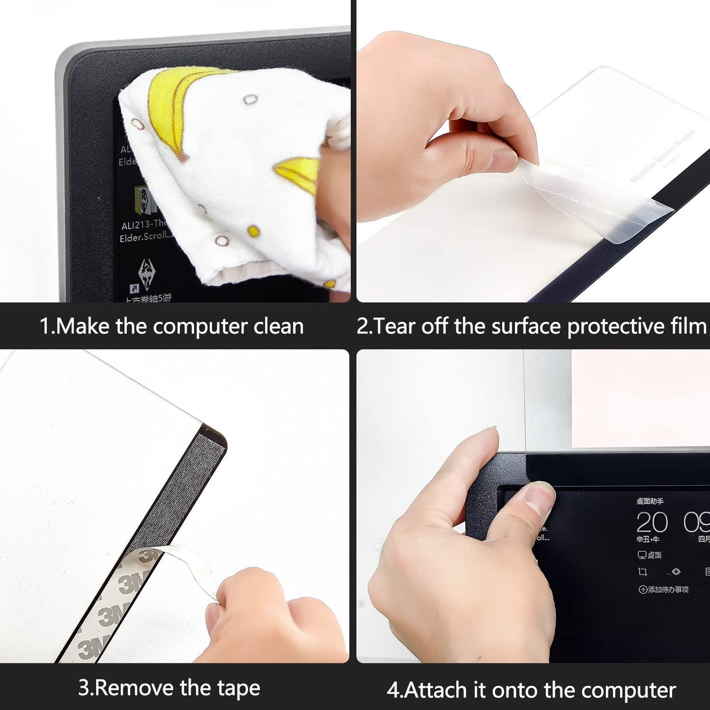 Yocoolfun 2 Pieces Monitor Memo Board Top Mount,18“ Monitor Sticky Note Holder,Universal Transparent Sticky Notes Memo Pad,Sticky Boards,Message Board for Computer Monitors