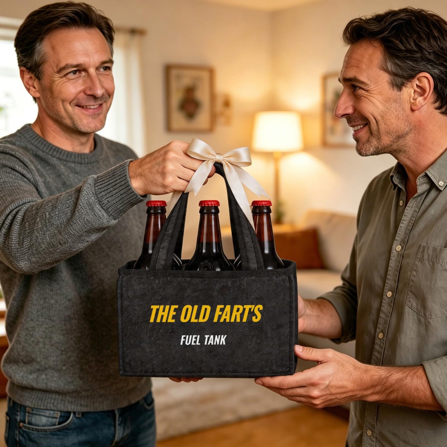Funny Felt Beer Drink Carrier Tote Bag for Men, Novelty Gift for Dad, Husband, Boyfriend, Birthday, Father’s Day, Beer Lover Gift, 6-Bottle Portable Beverage Carrier with Handle
