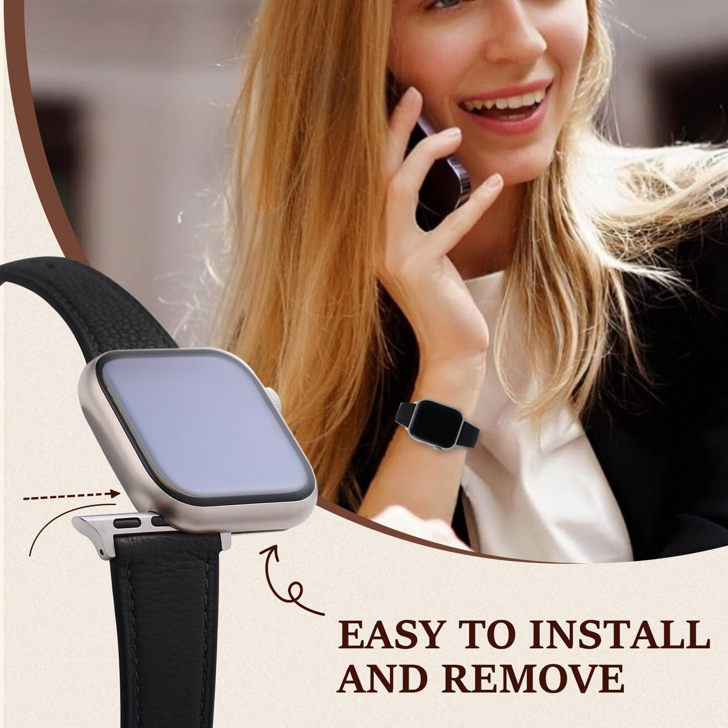 Thin Slim Soft Goatskin Women Leather Watch Bands for Apple Watch 38mm 40mm 41mm 42mm, Small Wrist Watch Band Lightweight Elegant Replacement Straps Compatible with iWatch SE 11 10 9 8 7 6 5 4 3 2 1