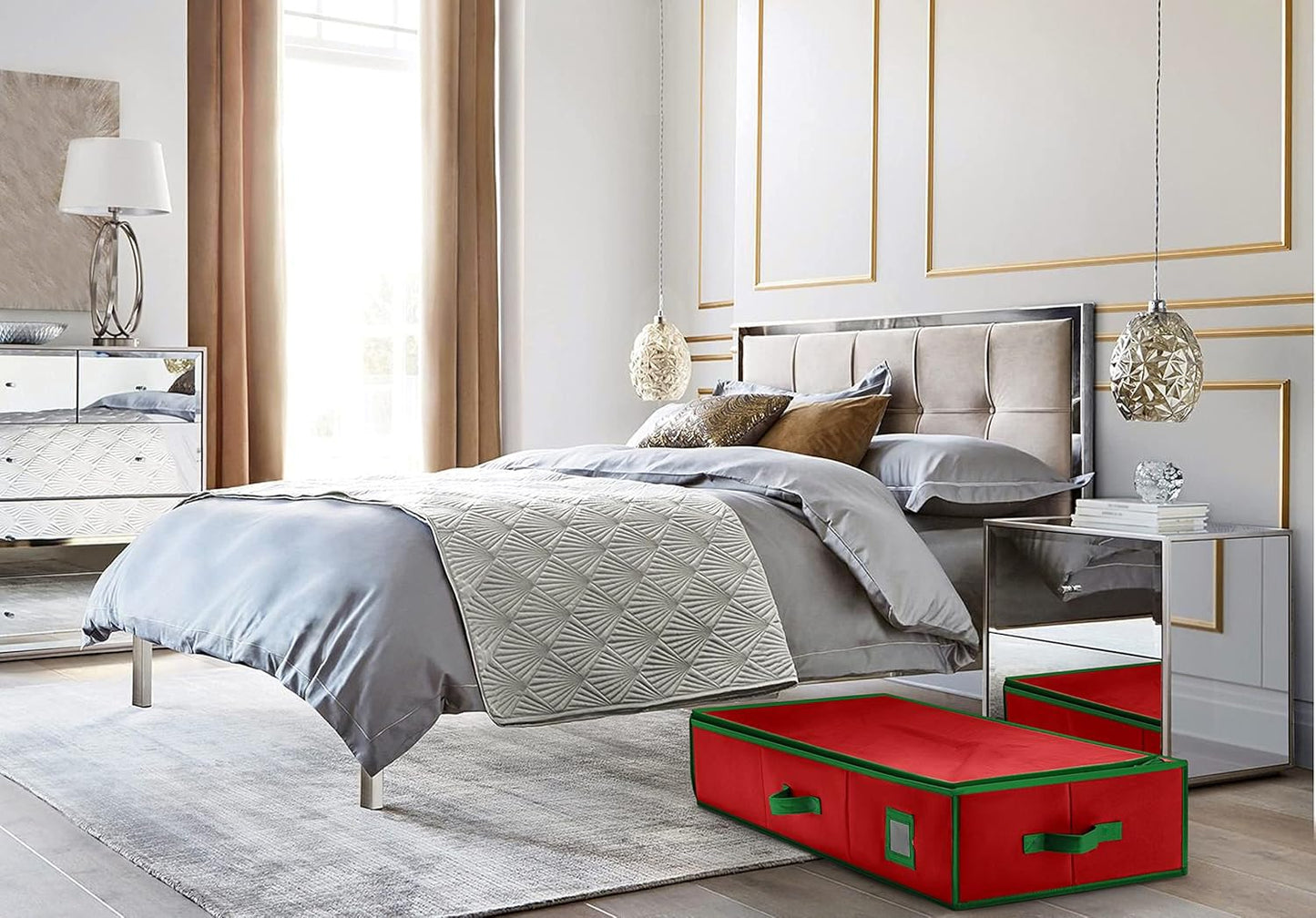 Premium Wrapping Paper Organizer Storage | Gift Wrap Holder With Extra Pockets for Christmas Decorations, Reinforced Handles, Heavy Duty, Ultra-Durable, Tear-Proof Fabric - Fits Up to 27 Rolls (Red)
