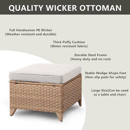 Rilyson Patio Furniture Swivel Chairs Set - 5 Piece Rattan Wicker Outdoor Sectional Conversation Sets with 2 Swivel Rocking Chairs,2 Ottomans and 1 Side Table for Porch Deck Garden(Yellow/Beige)