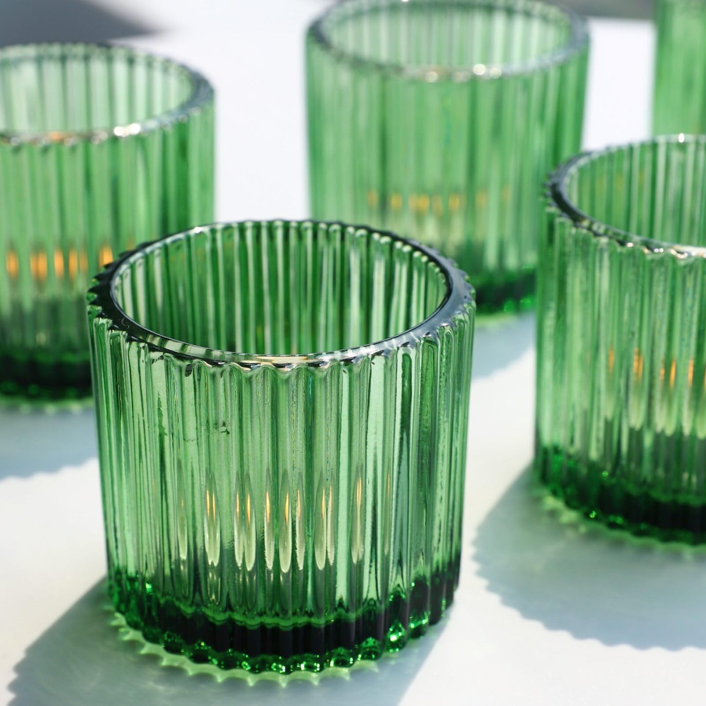 VOHO Large Votive Candle Holders 2.75'' x 2.56'' Set of 6, Ribbed Candle Holder for Votive/Tea Lights Candles, Green Votive Holder for Halloween/Christmas Holiday