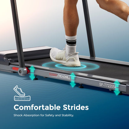 Sunny Health & Fitness Foldable Treadmill with Auto Incline and Shock Absorption, Smart Bluetooth for Home Walking Running, Digital Monitor Pulse Sensors, Compact Space Saving with SunnyFit App