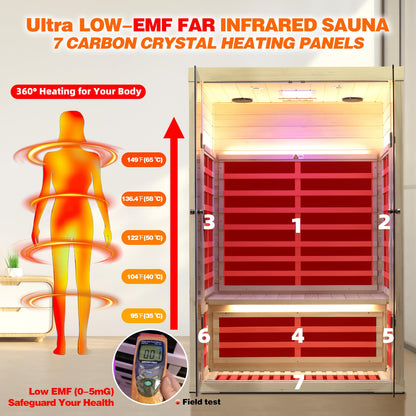 Smart Infrared Sauna 2 Person, 0-5mg Low Emf Far Infrared Sauna for Home, 1780w Indoor Sauna Room with APP & LCD Panel Control , Chromatherapy Light, Bluetooth Speaker, Insulation Cover, Reading Light