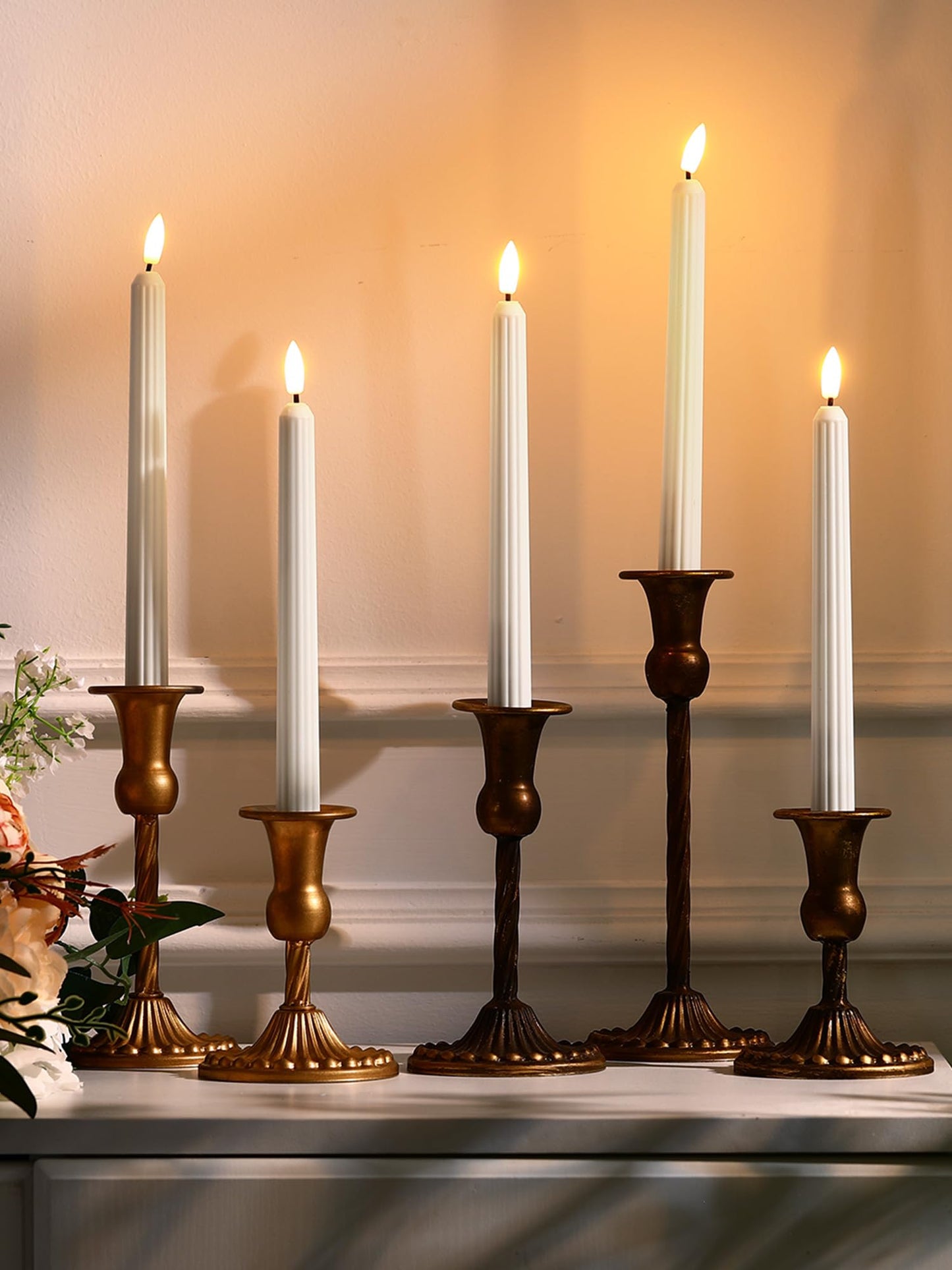 Treela 36 Pieces Flameless Taper Candles Flickering Faux LED Battery Operated Electric Fake Candles for Christmas Halloween Birthday Wedding Party(White,0.8x11 Inches,Roman Column)