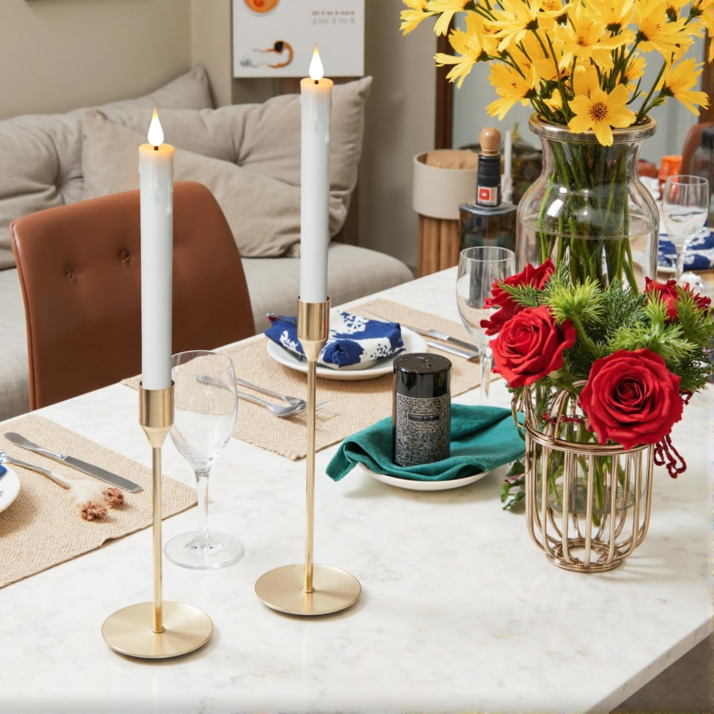 Pierty Flameless Taper Candles with Remote Control, Battery-Operated LED Warm Light 3D Wick Lamp Window Decor Candles, 6-Pack, Christmas Home Decor, Wedding Decorations.