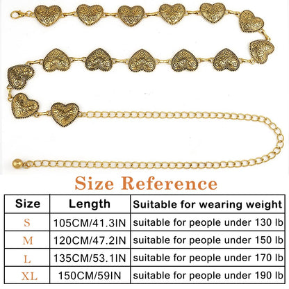 Heyjoin Women Concho Chain Belt Western Cowgirl Waist Chain Adjustable Metal Link (Love Bronze-XL)