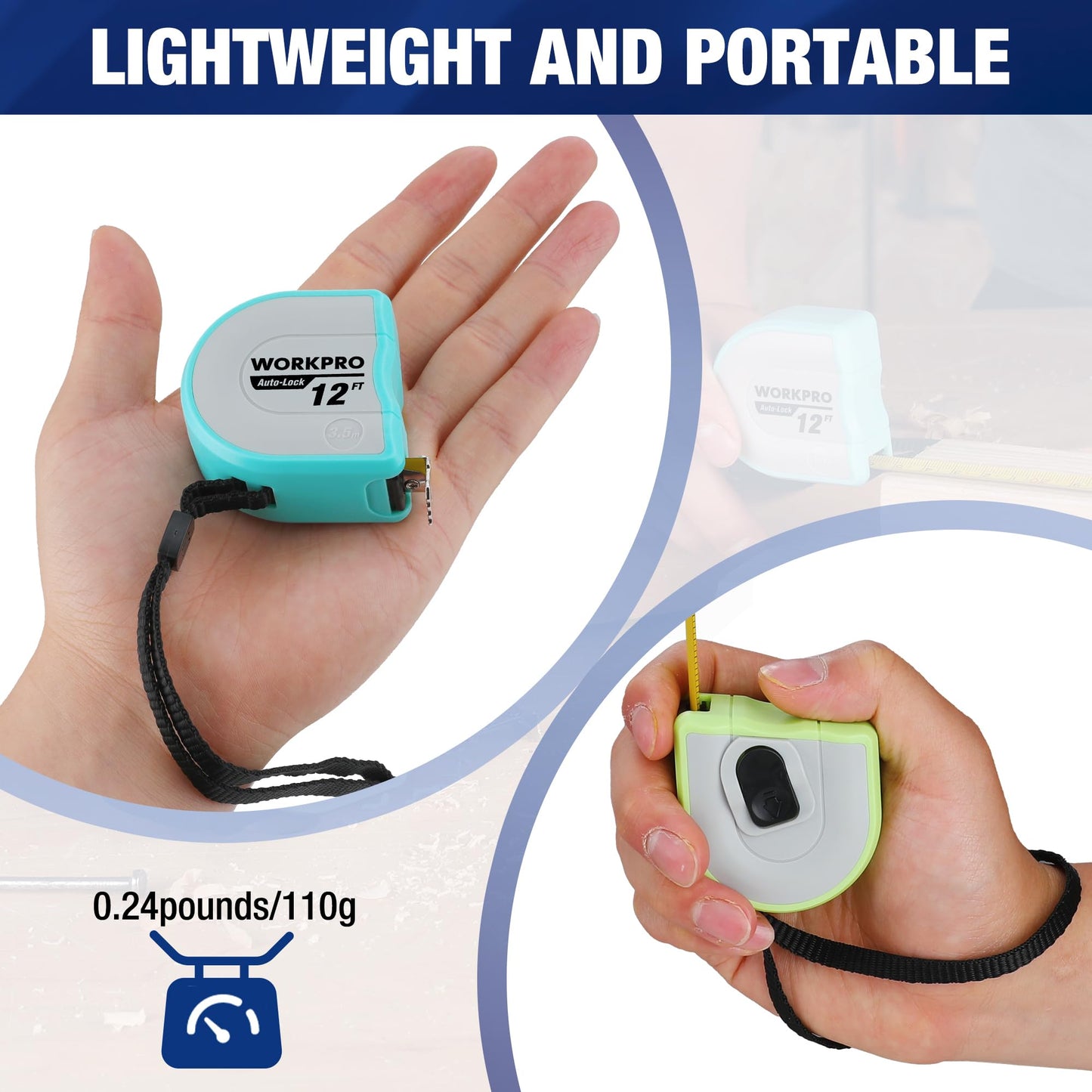 WORKPRO Mini Tape Measure, 3 Pcs 12FT Auto-Lock Easy Reading Tape Measurement, Inch/Metric Scale Pocket Size Small Tape Measure for Engineer, Portable, Lightweight, ABS Protective Casing