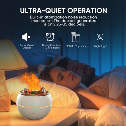 Essential Oil Diffuser, Volcano Fire Flame Aromatherapy Diffuser, 360ml Ultrasonic Cool Mist Humidifier, Scent Aroma Diffuser with 7 Colors Light, Timer & Auto Shut-Off for Home, Room (Black)
