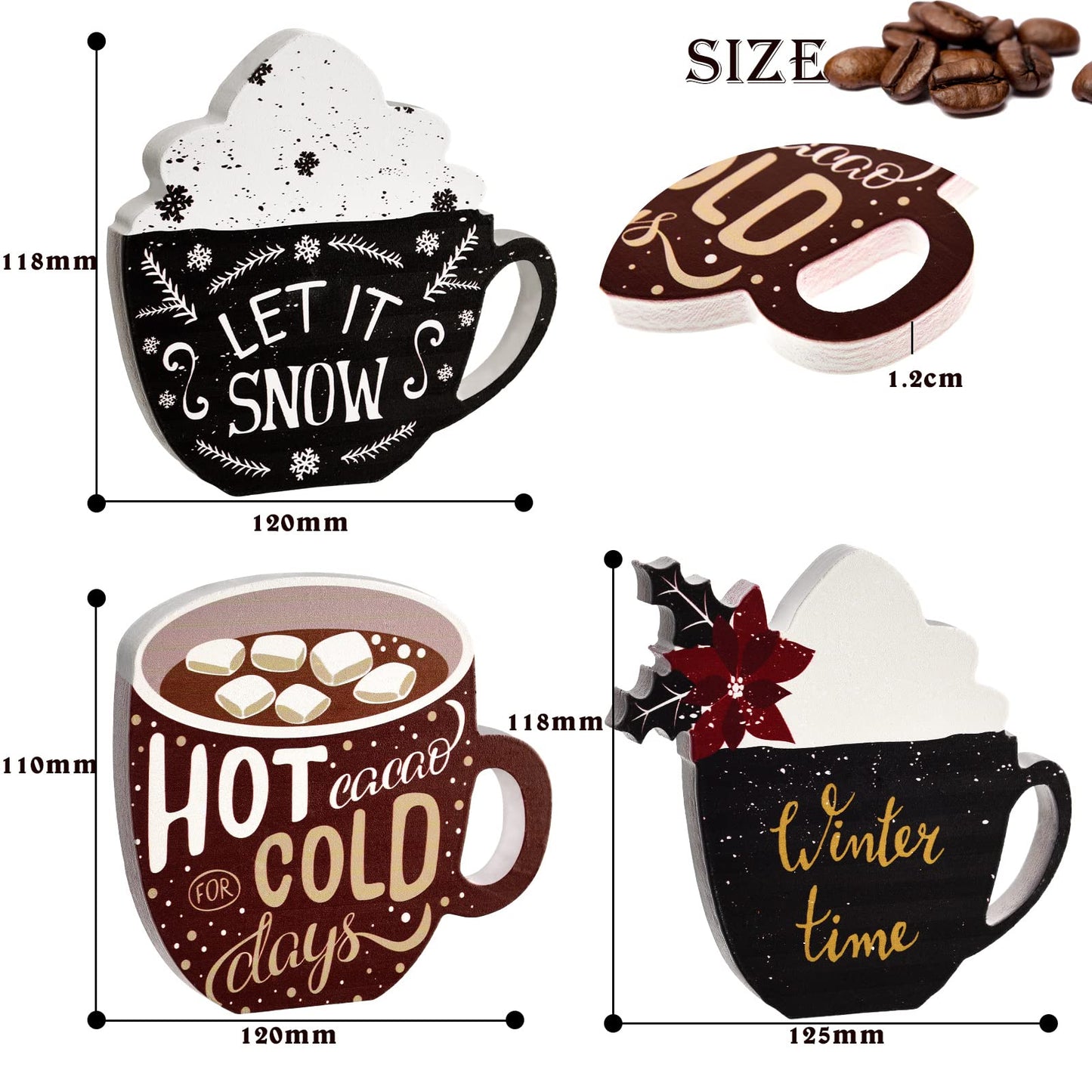3 Pcs Christmas Hot Cocoa Tabletop Decor Christmas Wooden Signs Hot Cocoa Decor Warm Winter Tabletop Wooden Block Sign for Table Centerpieces Tiered Tray Decoration