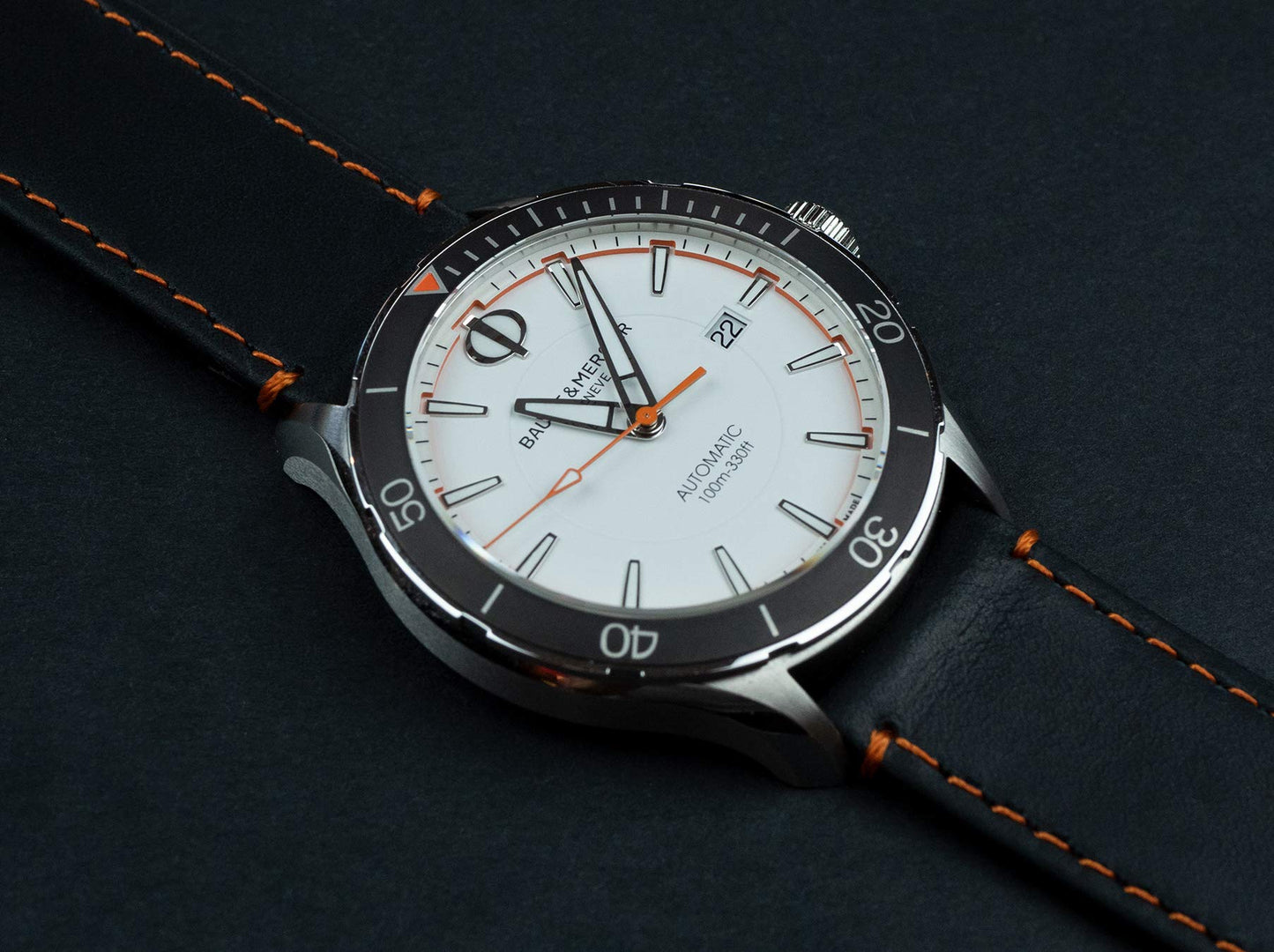 BARTON WATCH BANDS 18mm Black/Orange Stitching Quick Release Leather Black Buckle Watch Band Strap