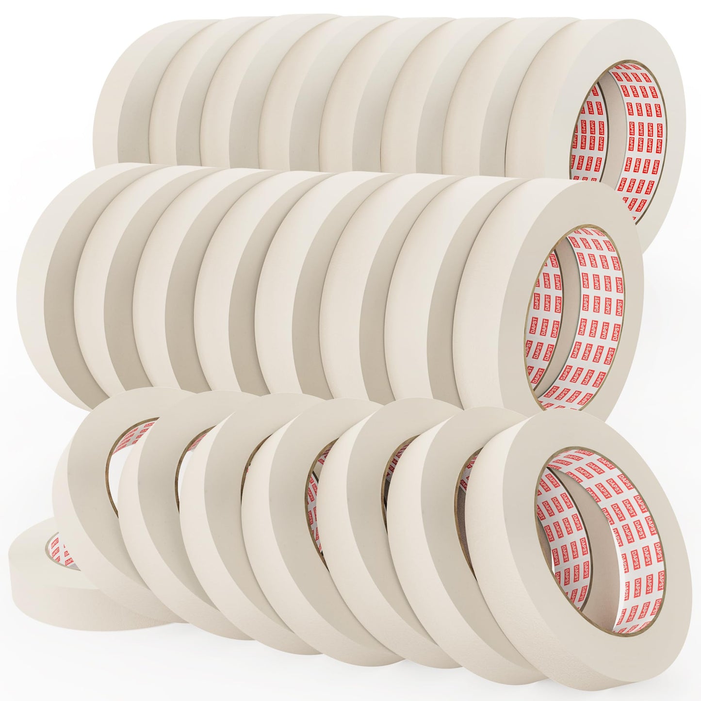 DAPST Masking Tape, General Purpose Beige White Paniters Tape for Painting, Home, Office, School Stationery, Arts, Crafts, 1 Inch x 55 Yards, 24 Rolls (1320 Total Yards)