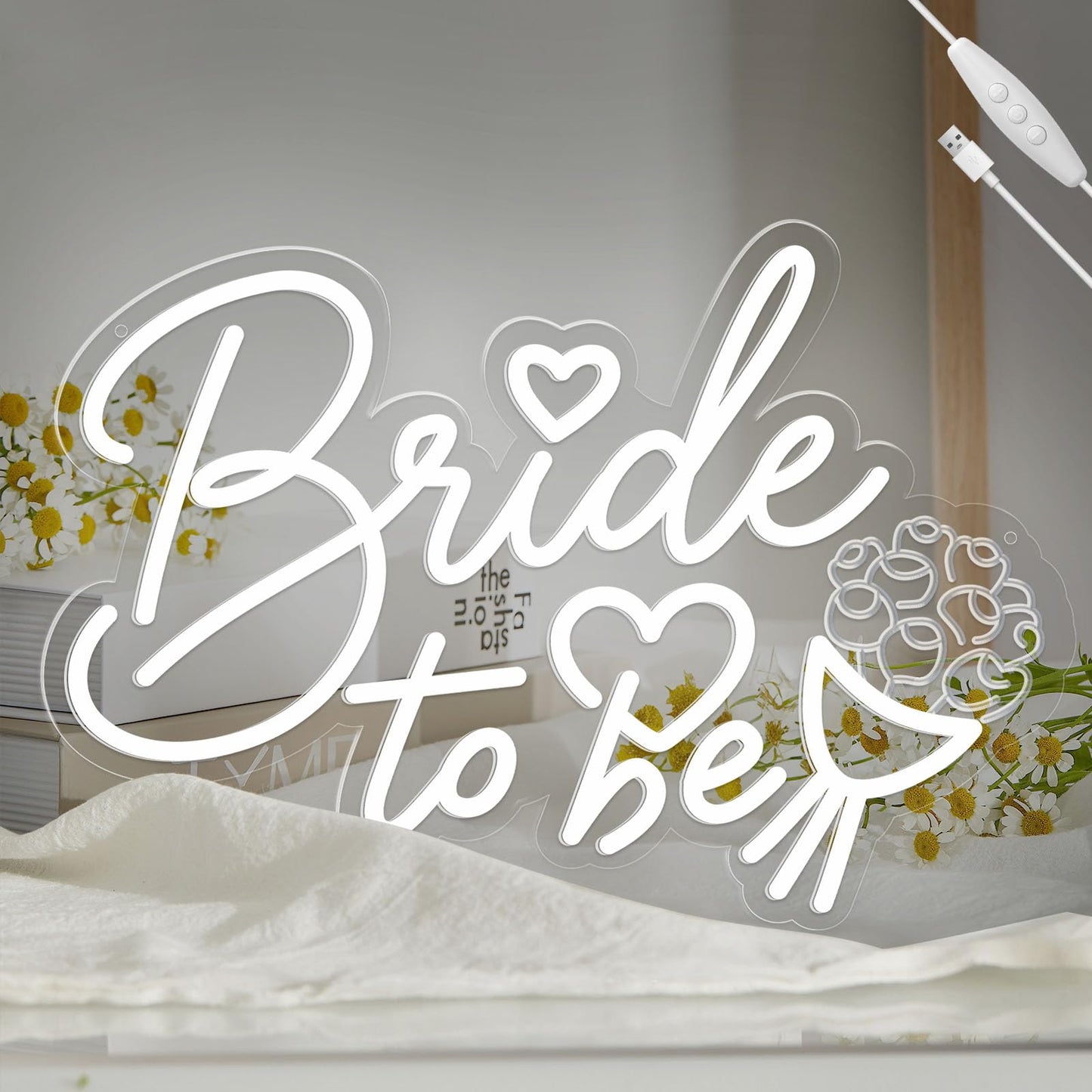 LMHSE Bride to be Neon Sign, Dimmable LED Wedding Neon Sign, Bride to be Decorations Aesthetic Room Decor, Party, Bedroom, Wedding Decor (white)