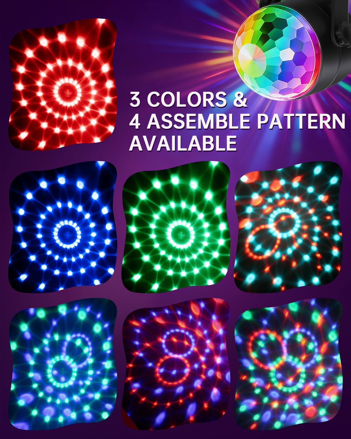 Luditek 2-Pack Portable Sound Activated Party Lights Indoor, Battery Powered/USB Dj Disco Ball Strobe Lights for Car Room, Adults Gifts, New Years Eve Party Supplies 2025 Christmas Decorations