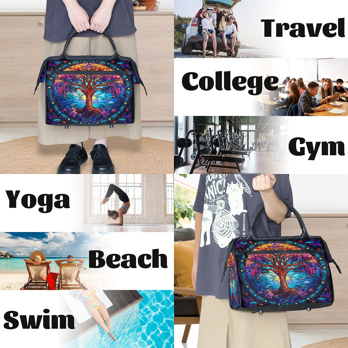 Small Weekender Bag for Women Tree Of Life Beauty Foldie Gym Duffle Bags Canvas Compact Workout Bags Carry On Tote Bag Sport Travel Overnight Sleepover Hospital for Traveling Luggage
