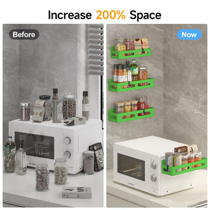 4 Pack Magnetic Spice Rack for Refrigerator, Spice Rack Organizer, Moveable Magnetic Shelf Fridge Organizer with 4 Hooks for Kitchen and Oven Organization, Black