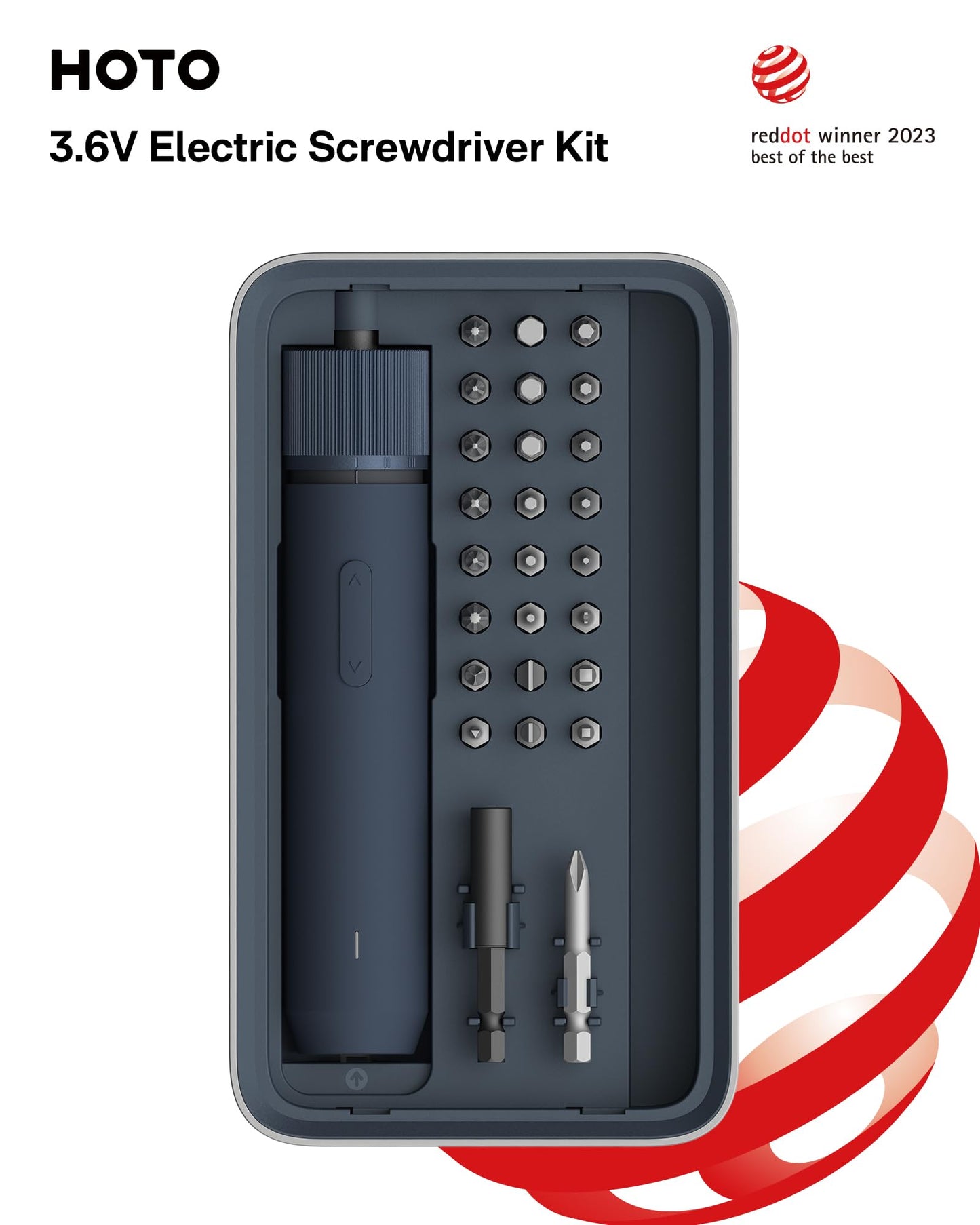 HOTO 25-Piece Upgraded Electric Screwdriver Kit, 1/4'' Hex, Magnetic Lid, 1500mAh Rechargeable Cordless Screwdriver, LED Light, Ideal for Furniture Assembly, Home Repair & Garage Projects