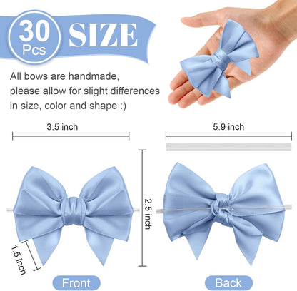 Jacriah Dusty Blue Twist Tie Bows for Treat Bags, 30 Pack 3.5 Inch Premade Satin Ribbon Bows for Gift Wrapping Crafts Party Decoration Wedding Favors Bridal Shower Christmas Tree Decor Cake Pops Candy