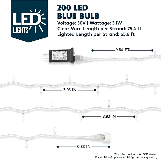 JOYIN 66FT Connectable Christmas String Lights Clear Wire, 8 Modes 200 LED Twinkle Fairy Lights for Indoor Outdoor, Christmas Tree, Classroom, Bedroom, Yard, Patio, Party Decor (Blue)