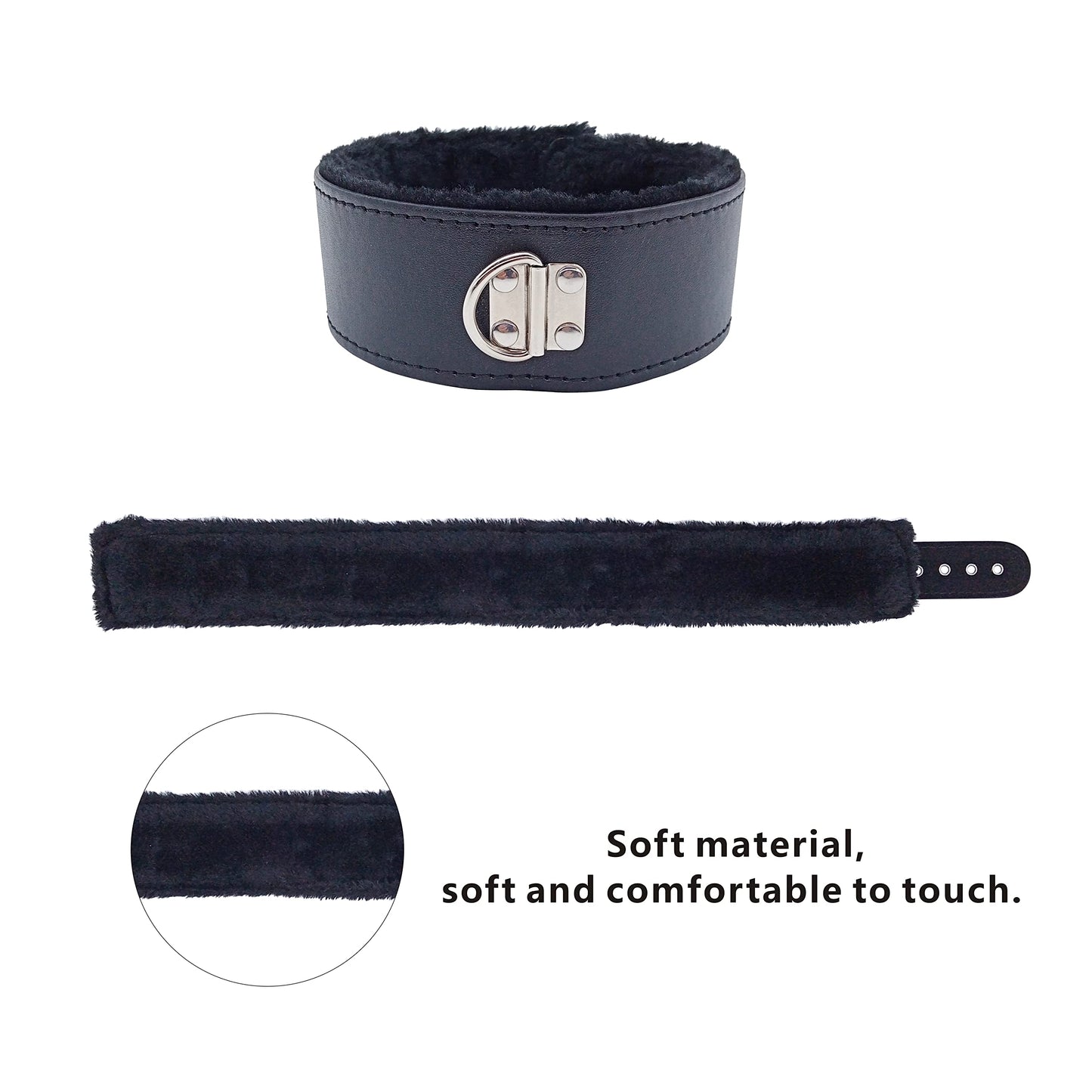 Gothic Leather Choker Collar with Long Traction Leather Rope and Collar Necklace Neck Size Adjustable Suitable for Pet Black 25x2 in