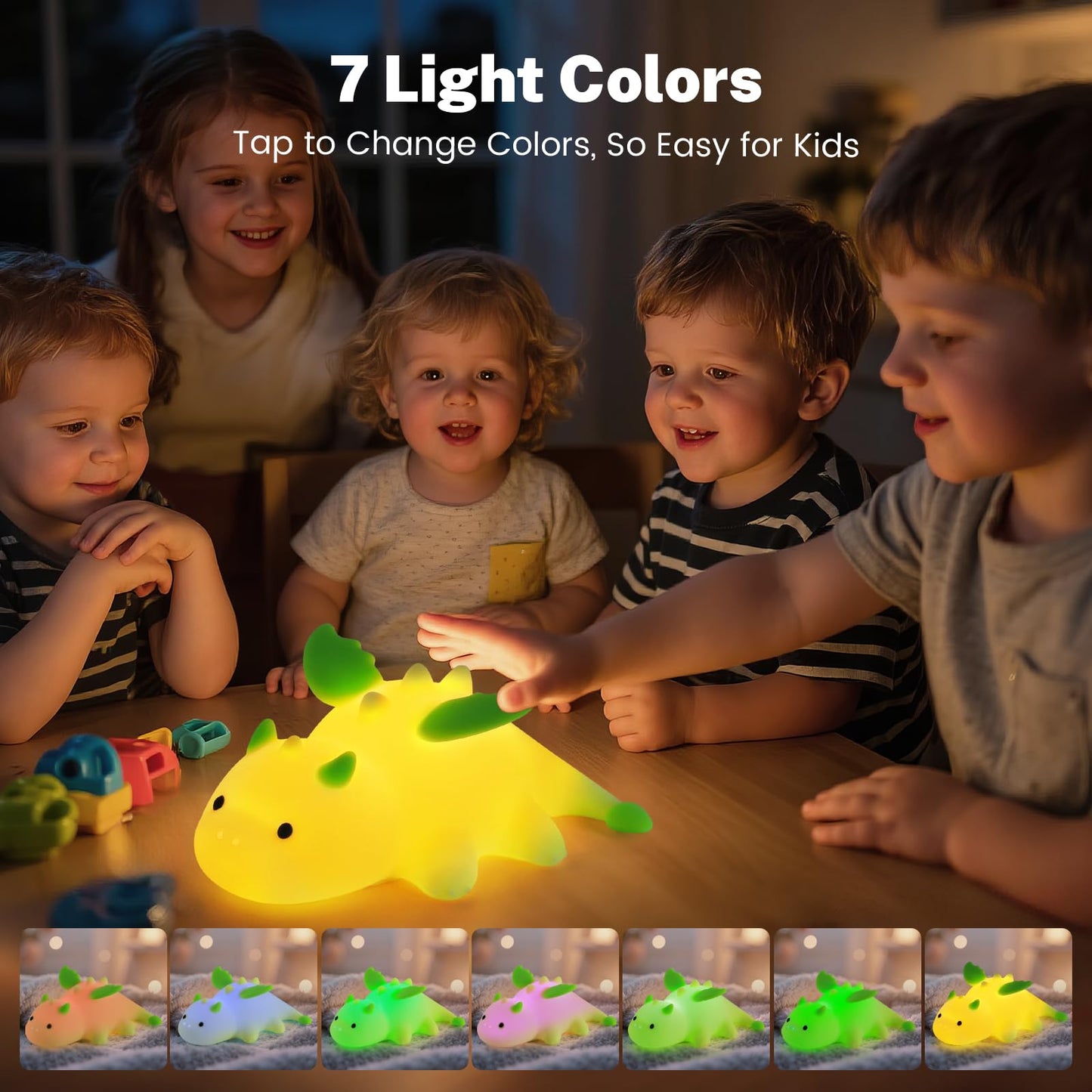 AVEKI Lime Green Dragon Night Light, Cute Baby Dragon Lamp Gifts for Boys and Girls, 10 Modes Touch Dimmable Kids Nightlight, Rechargeable Baby Light for Nursery, Portable Moving Kids Lamp
