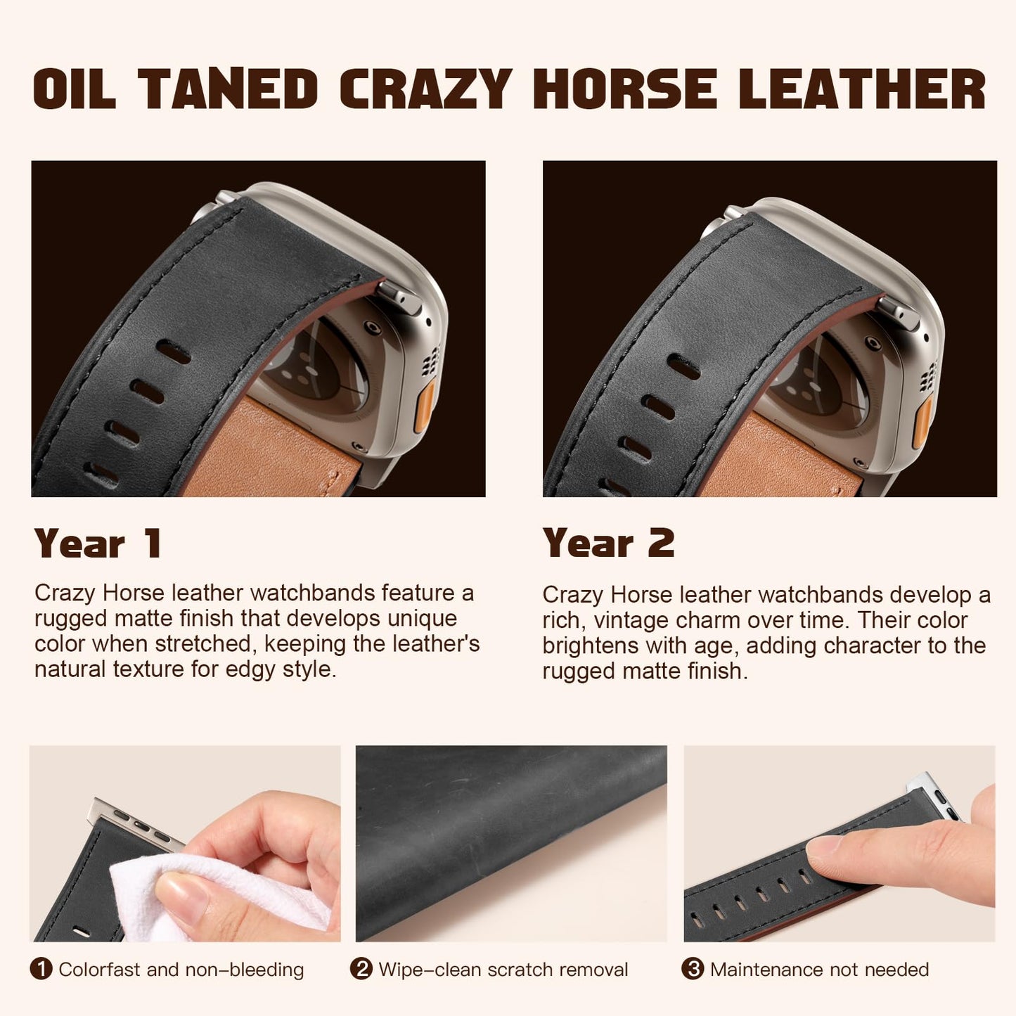Easuny Leather Bands Compatible with Apple Watch Ultra 2 3/Ultra Band 49mm 44mm 45mm 46mm 42mm Men, Top Grain Genuine Leather Strap for iWatch Series 11 10 9 8 7 6 5 4 SE3 SE2 SE 3 2 1