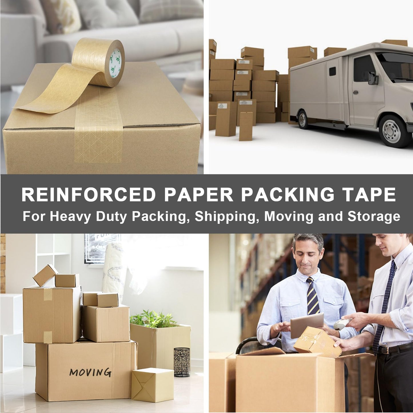 BOMEI PACK Wide Brown Reinforced Kraft Paper Packing Tape 4inch, Self Adhesive Paper Gummed Packing Tape, for Heavy Duty Packaging, Shipping, Moving and Storage, 4InchX55yds