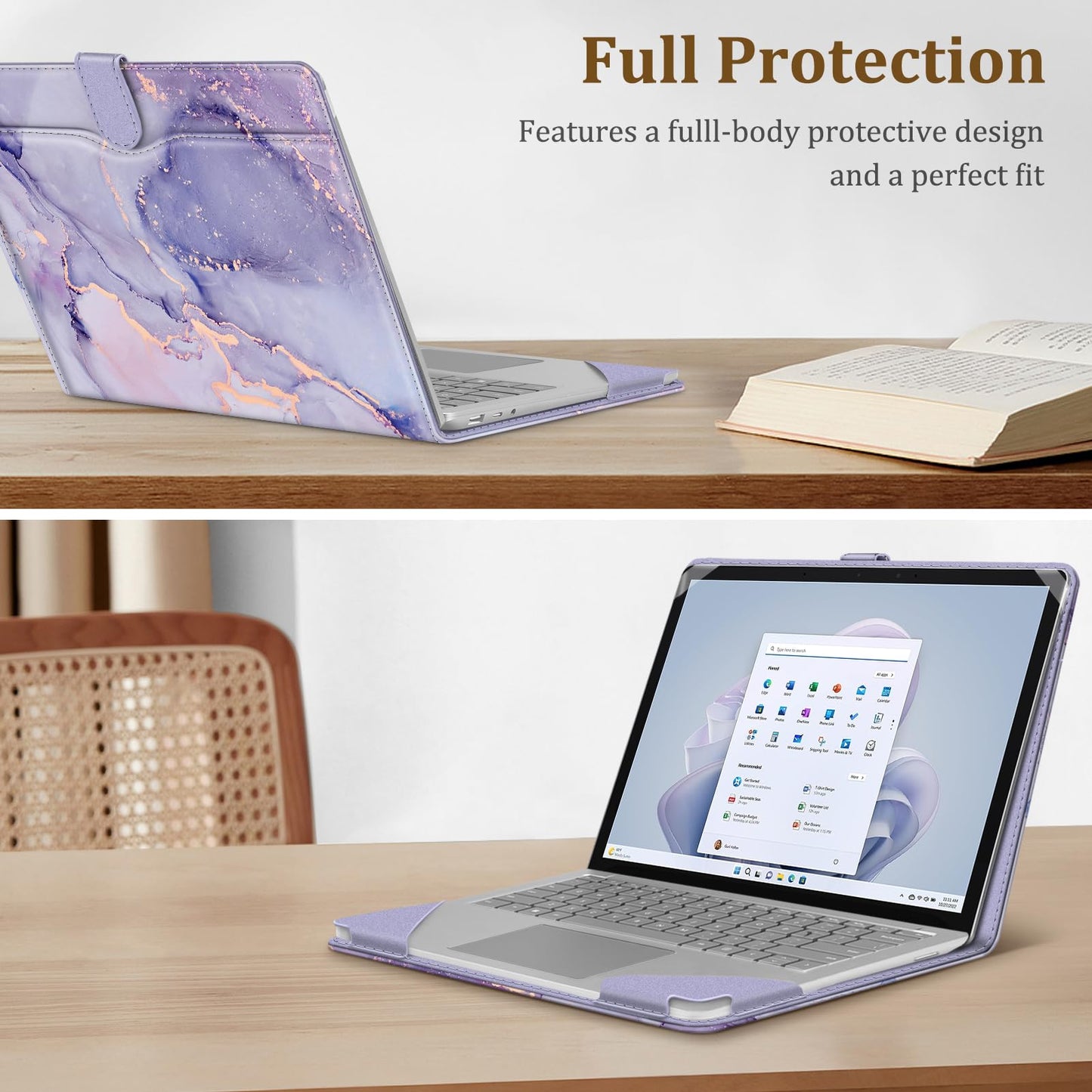 Fintie Sleeve Case for 13.8 Inch Microsoft Surface Laptop for Business 8, 13.8 Inch Surface Laptop 7, 13.5 Inch Surface Laptop 6/5/4/3/2 - Folio Book Cover with Large Pocket, Lilac Marble