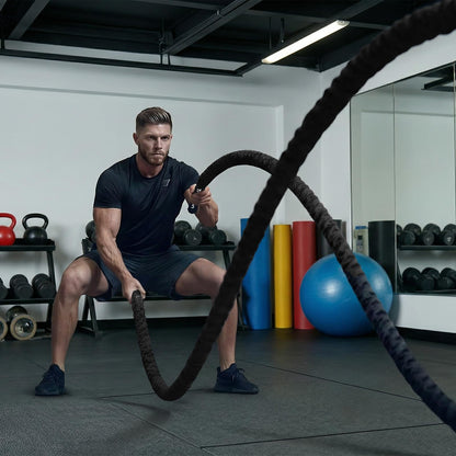 Battle Rope for Home Gym Workout - 1.5 Inch 30ft Heavy Weighted Training Exercise Ropes Fitness Equipment with Sleeve and Anchor Strap Kit for Outdoor Working Out