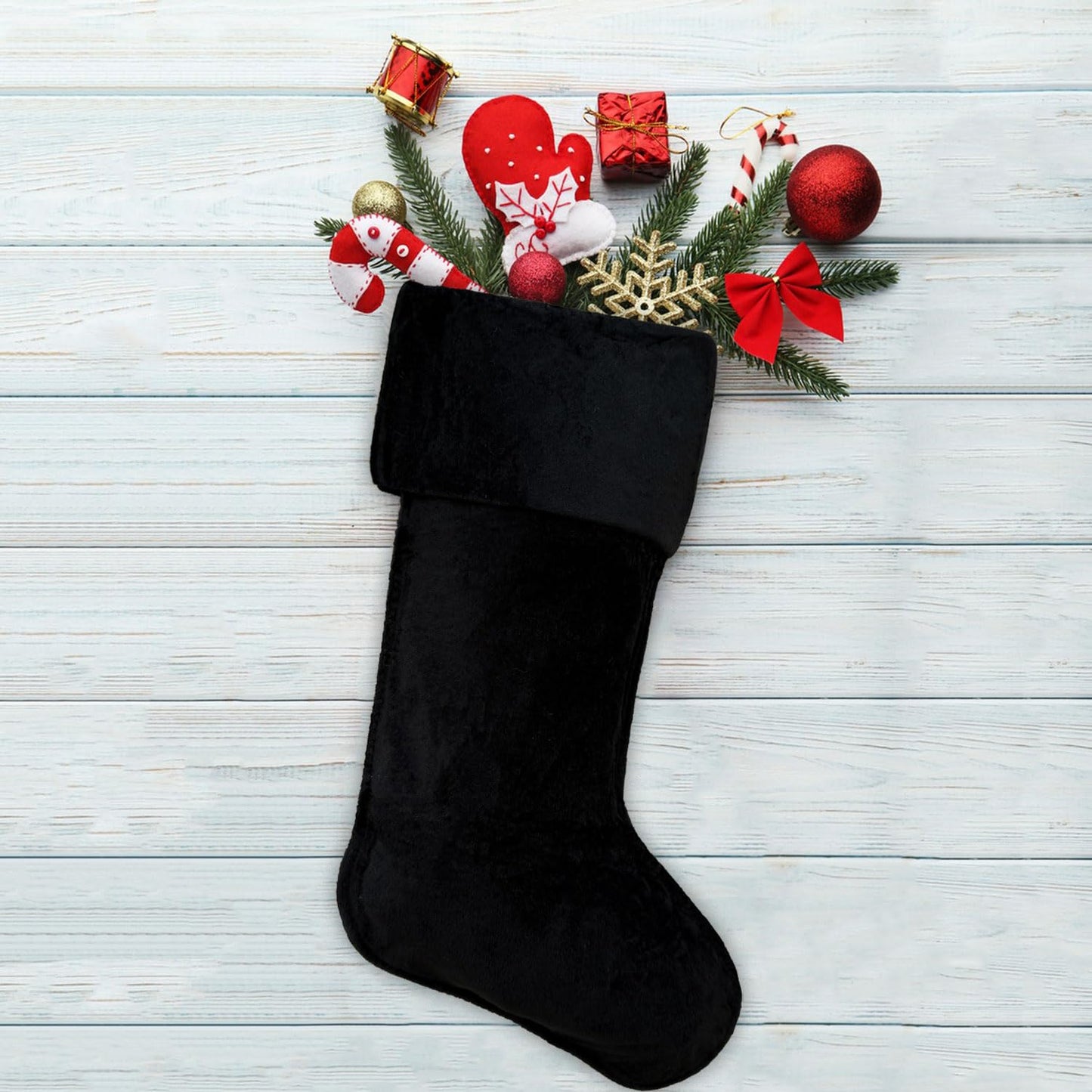APAEAT 20 Inch Christmas Stocking Black Classic Personalized Christmas Stockings Soft Fireplace Hanging Stockings Large Faux Fur Xmas Stocking for New Year Holiday Party Decorations