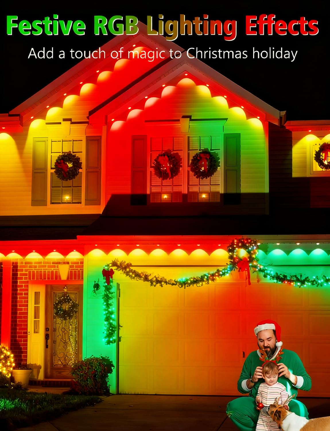 BSGlobal 100FT Permanent Outdoor Lights, 60 LED Smart RGB&IC Outdoor Eave Lights with App/Remote Control, 209 Scene Modes, IP67 Waterproof Outside Light for House Party Christmas